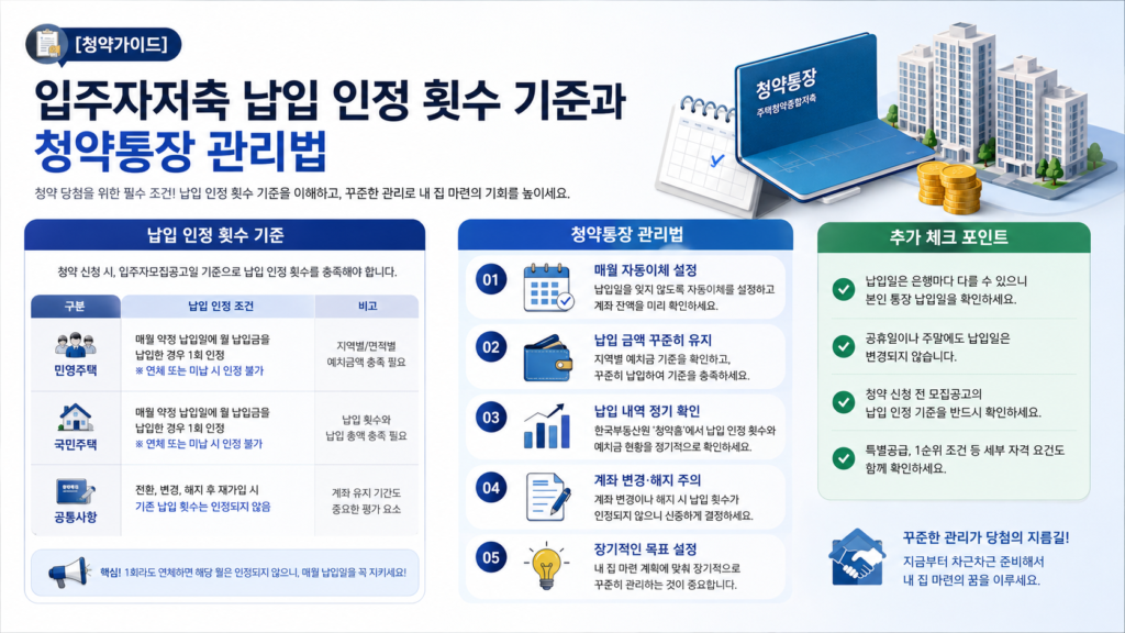 [청약가이드] 입주자저축 납입 인정 횟수 기준과 청약통장 관리법