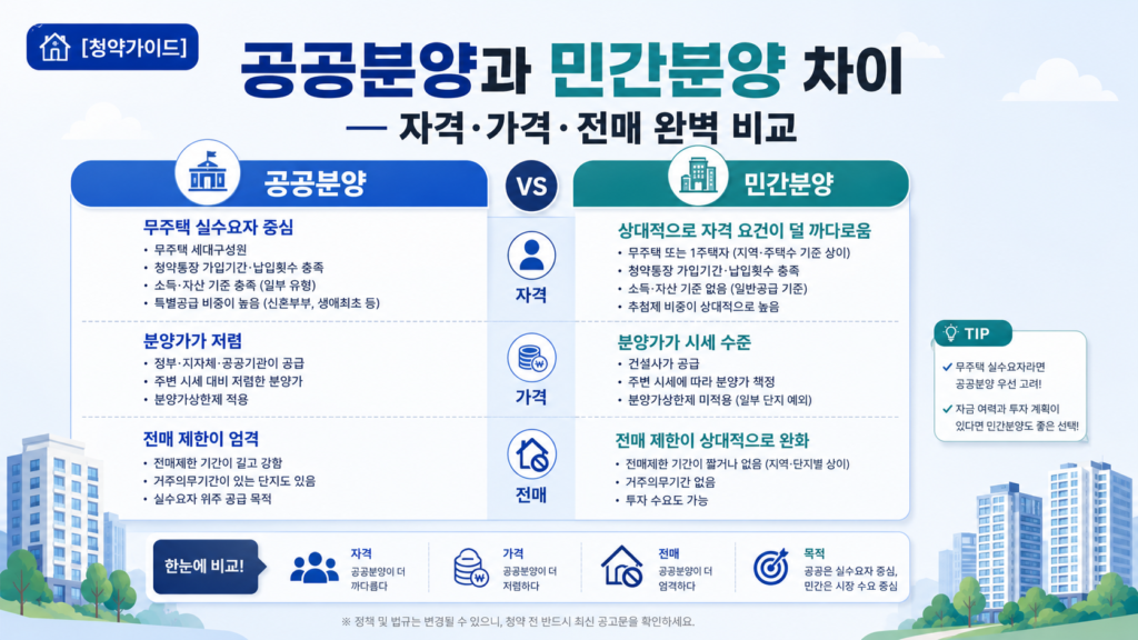 공공분양과 민간분양 차이