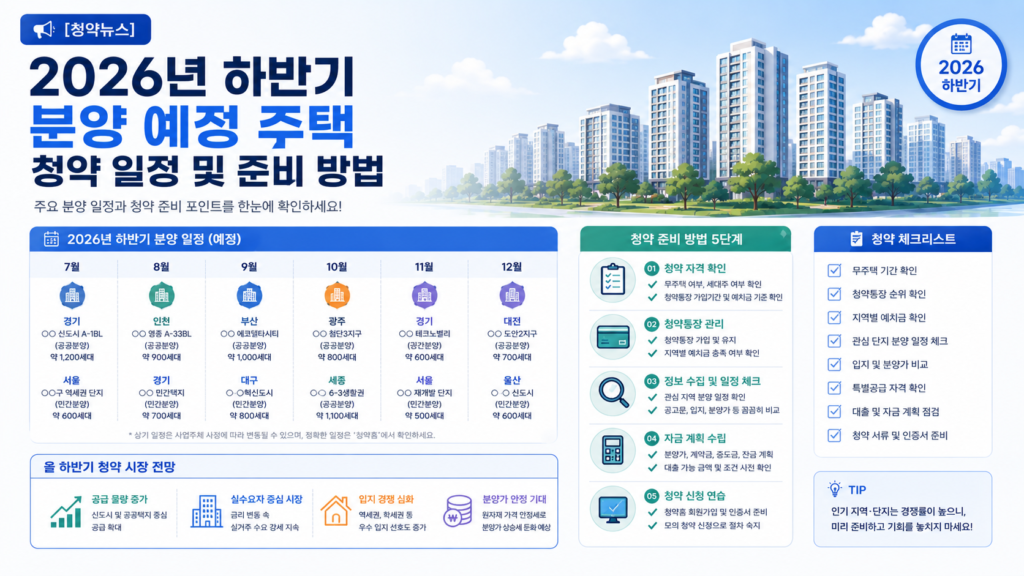 [청약뉴스] 2026년 하반기 분양 예정 주택 청약 일정 및 준비 방법