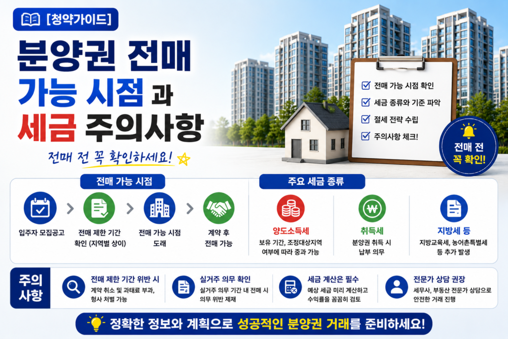 분양권 전매 가능 시점과 세금 주의사항